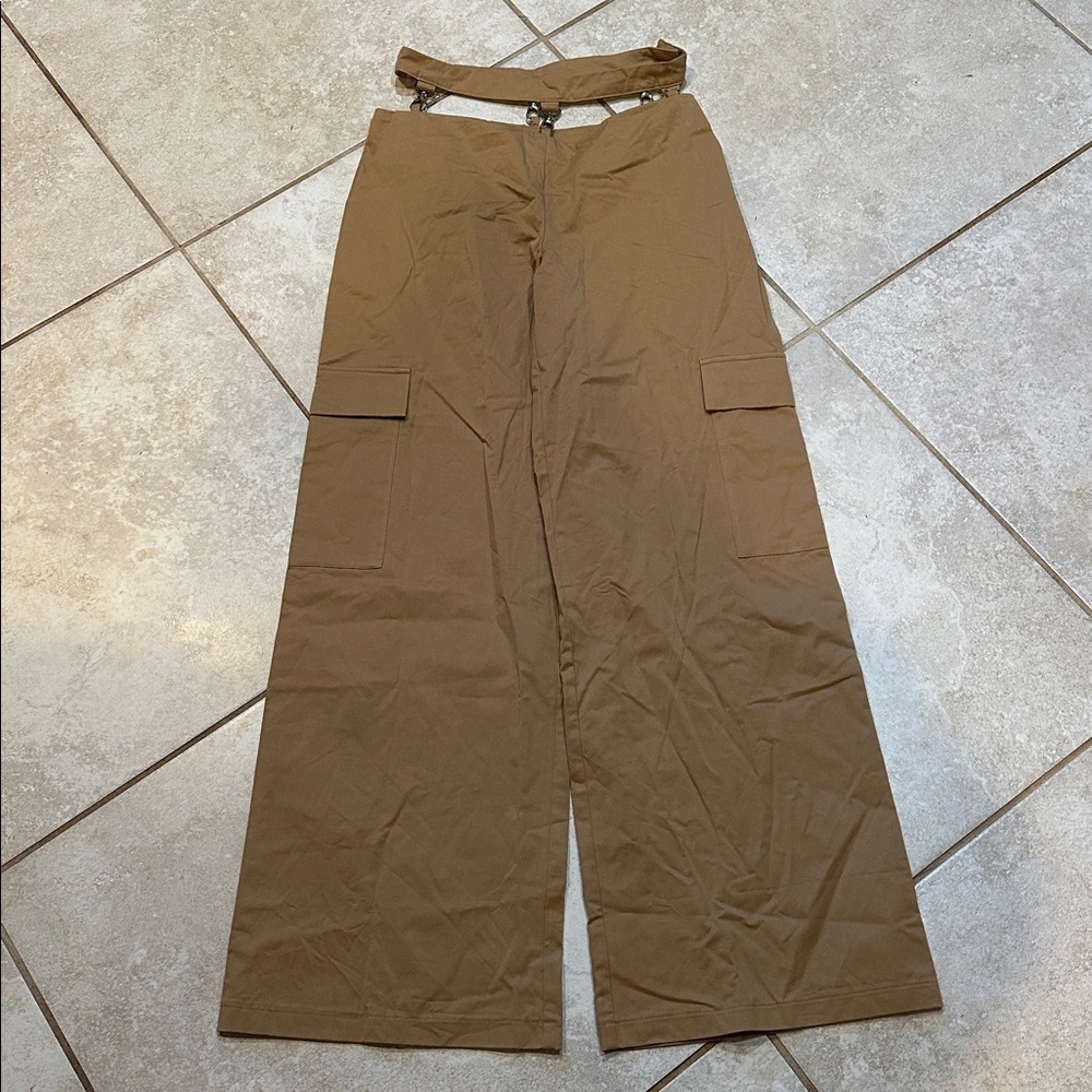 The Ragged Priest Earthling Tan D-Ring Cut Out Waist Baggy Cargo Pants 8 Wide - Picture 3 of 10